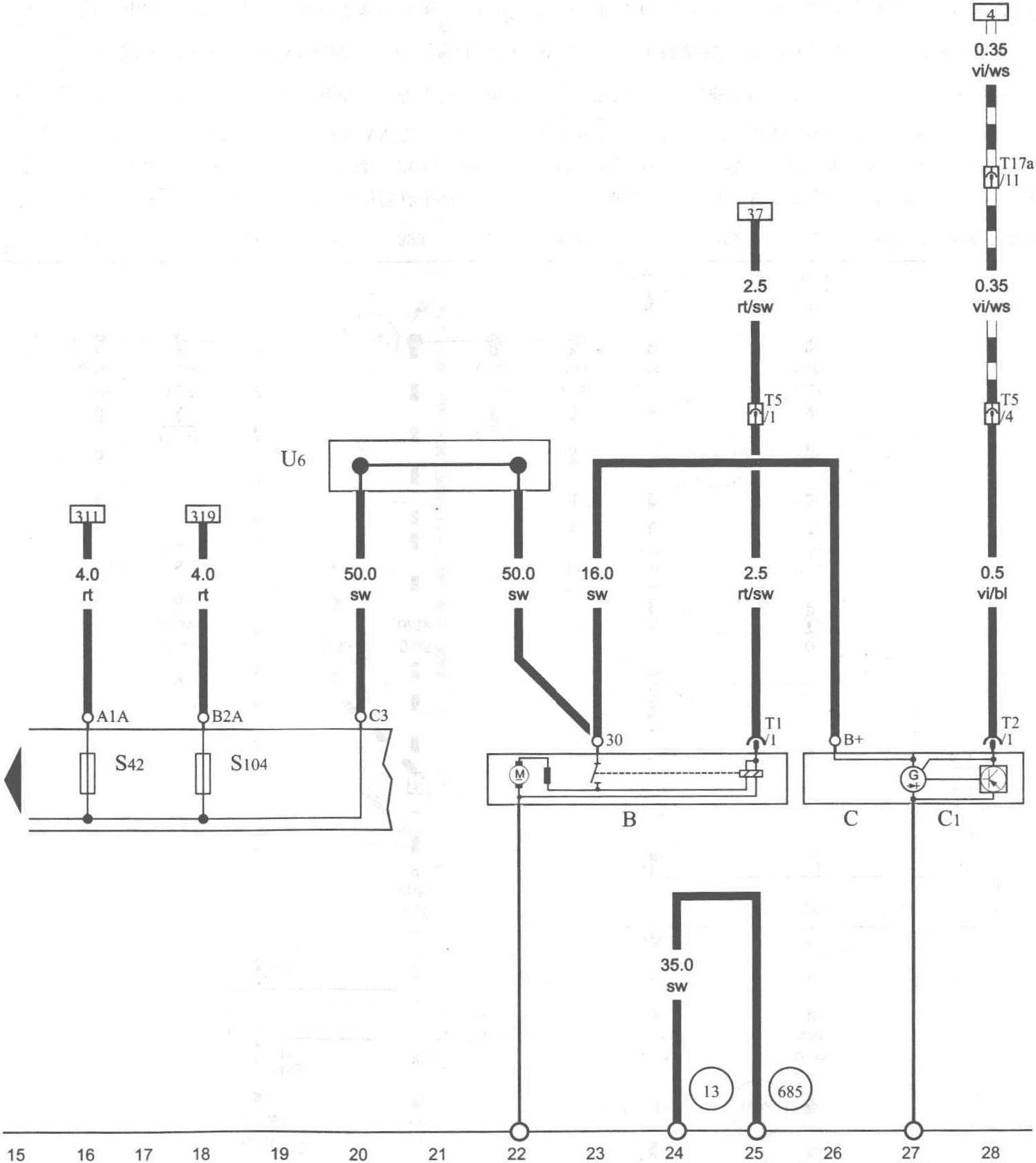 圖1-1-59 啟動電機、交流發(fā)電機、散熱器風扇單個保險絲、散熱器風扇第2擋保險絲、輔助啟動插座